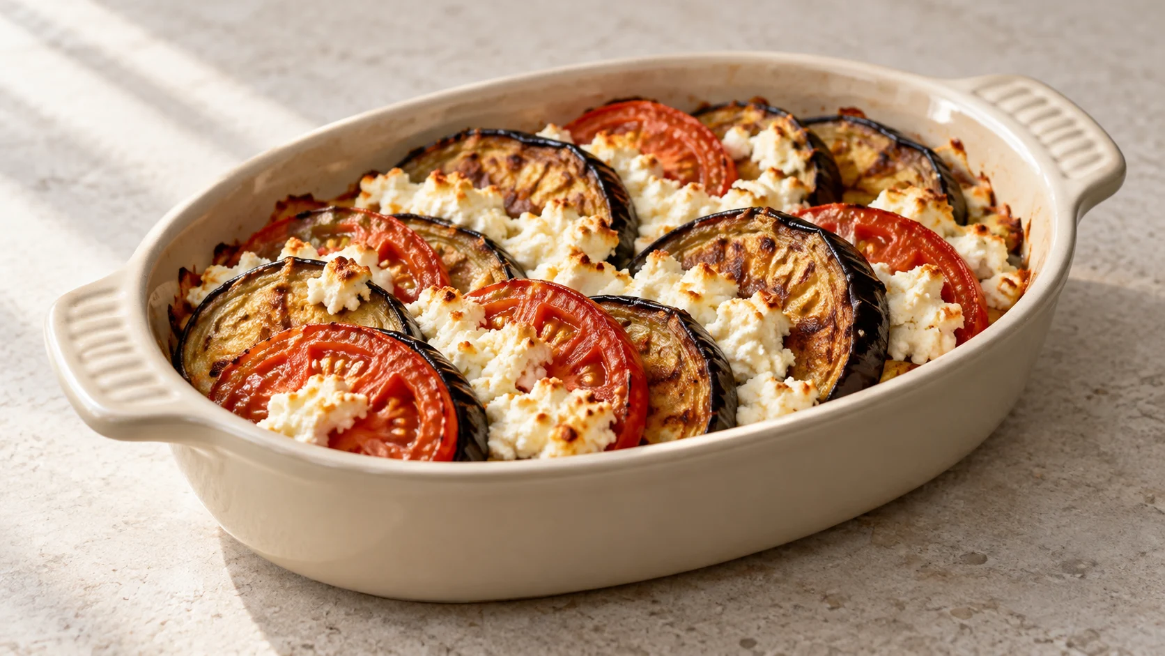 Berinjela assada com tomate e ricota