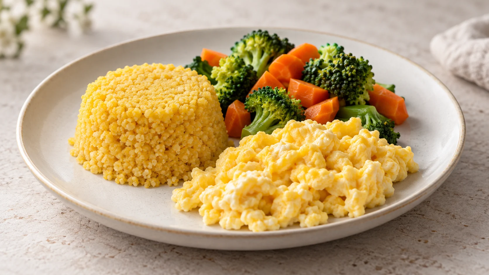 Cuscuz com ovo e legumes