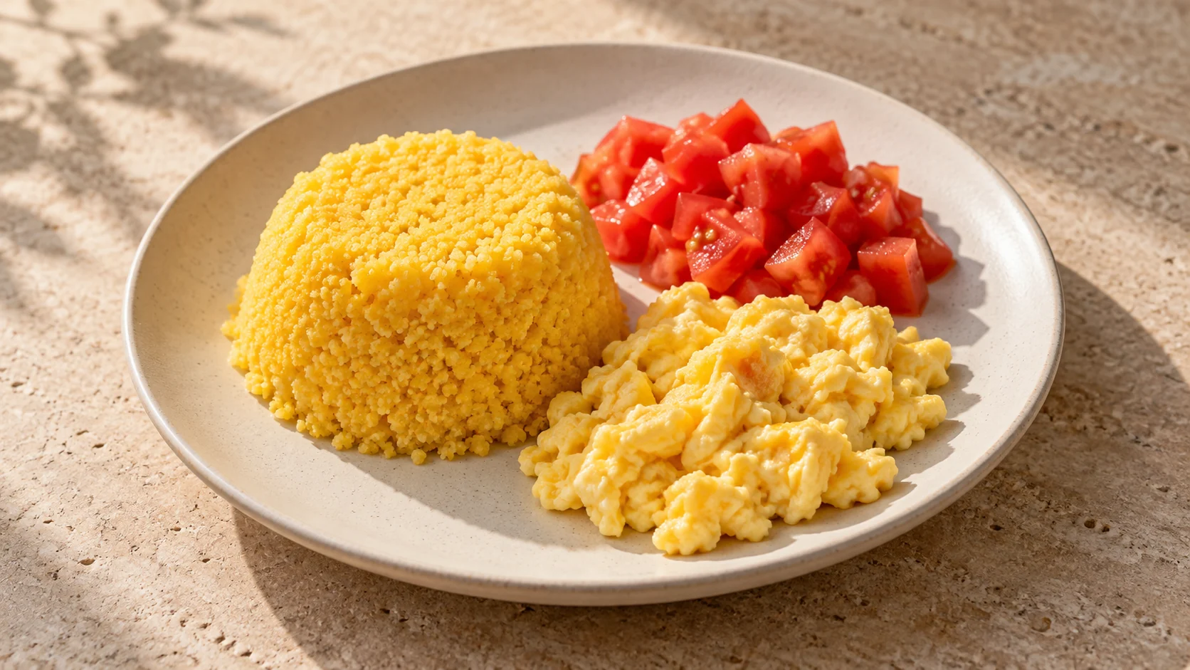 Cuscuz com ovos e tomate