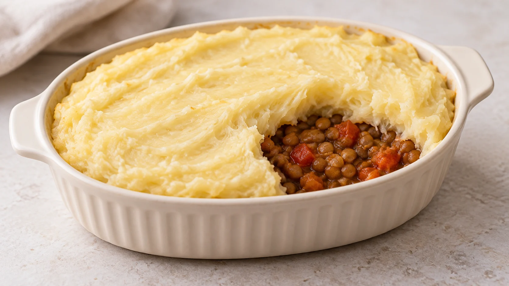 Escondidinho de lentilha com mandioca