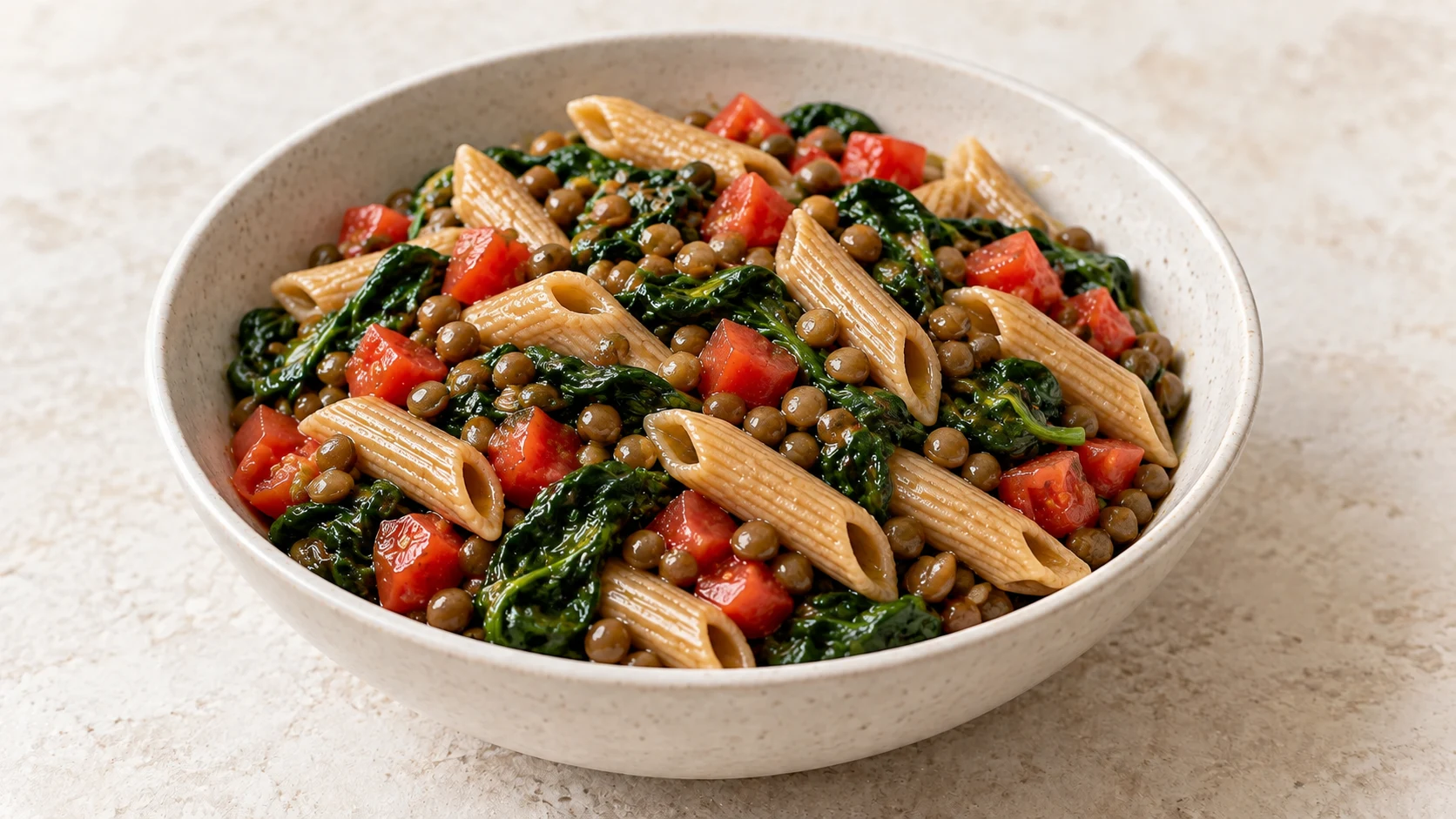 Lentil Spinach Pasta Bowl