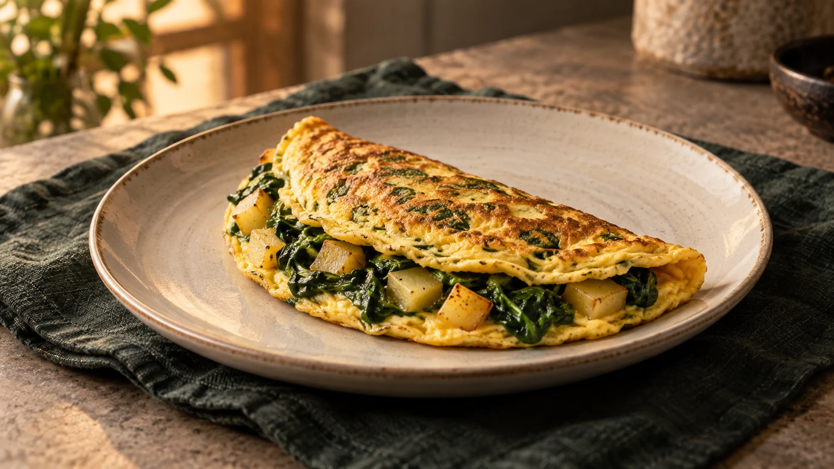 Omelete de espinafre com batata