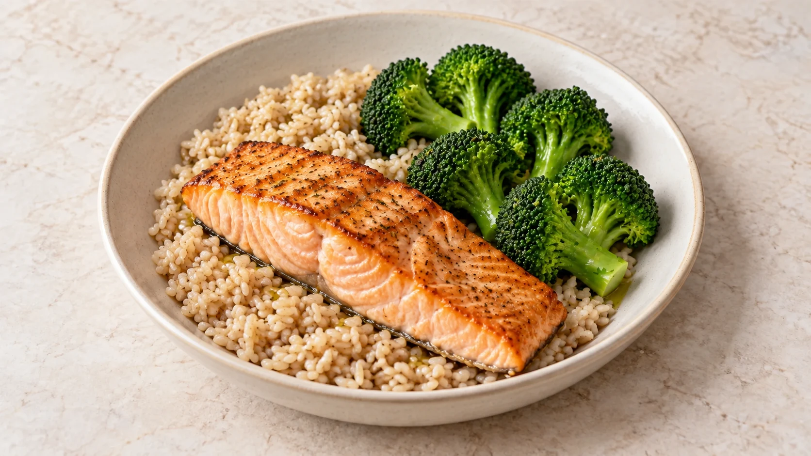 Salmon Brown Rice and Broccoli Bowl