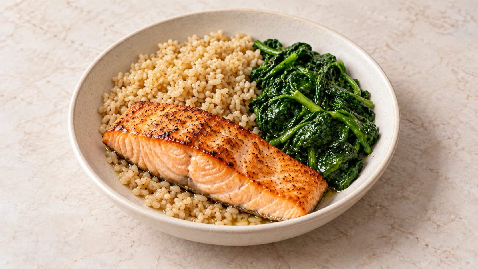 Salmon Brown Rice and Spinach Bowl