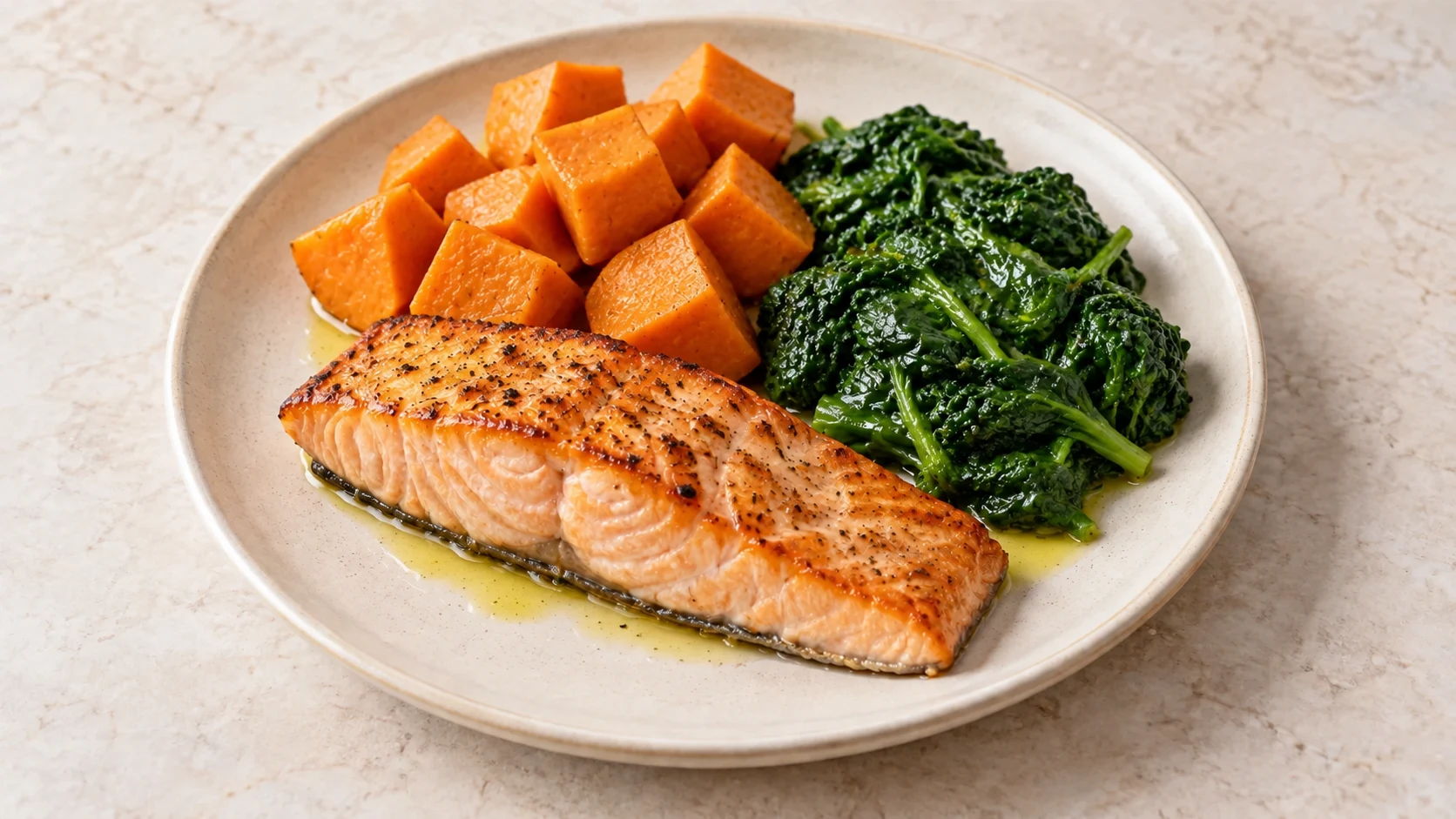 Salmon with Sweet Potato and Spinach