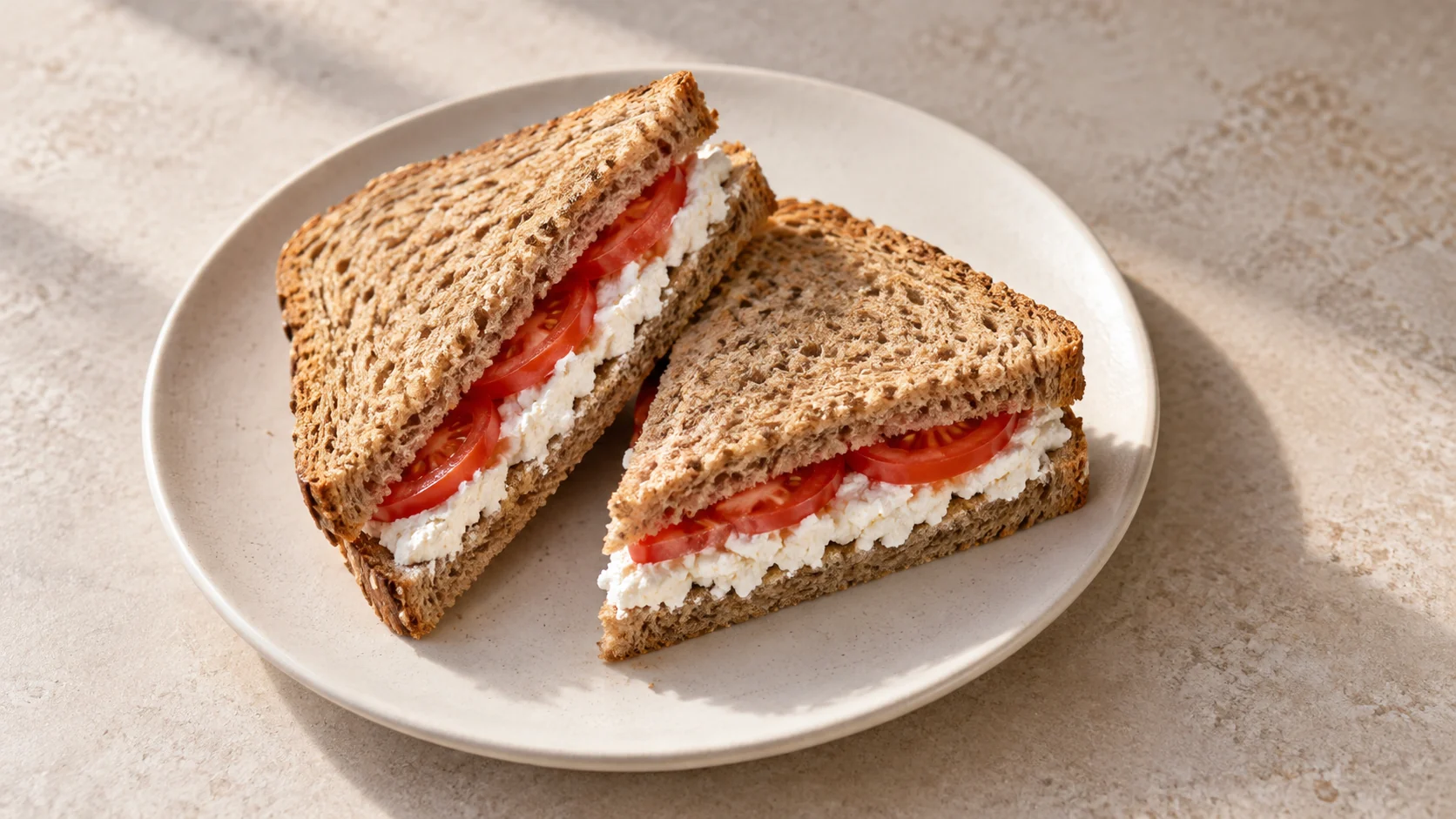 Sanduíche integral de ricota e tomate