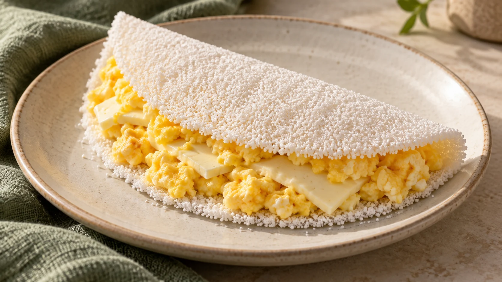 Tapioca com ovo e queijo minas